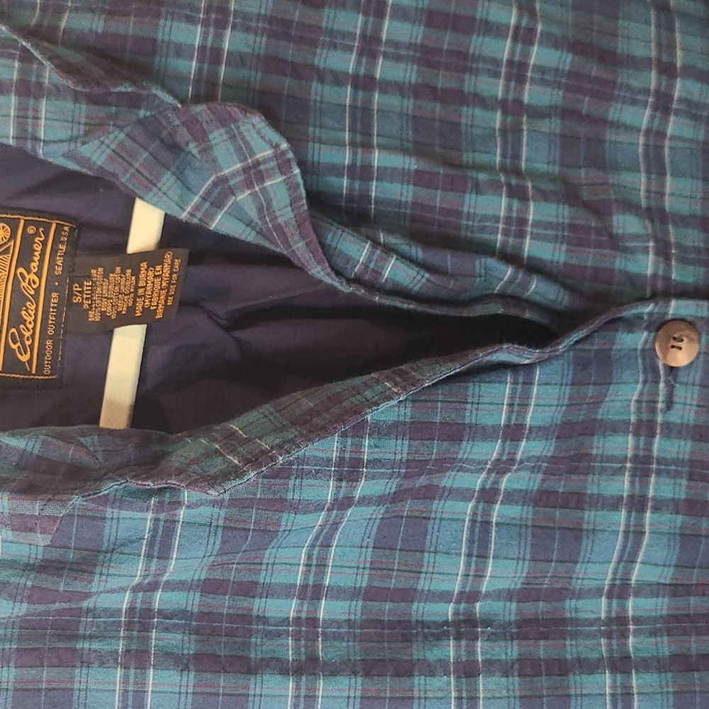 Vintage Eddie Bauer black label plaid blazer jacket small petite blue - Picture 4 of 8